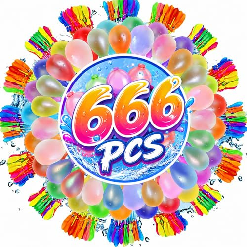 666 Stück Wasserbomben Selbstschließend: Bunt Wasserballons mit 4 Wasserhahn Anschluss - 30 Sekunden Schnellfüller - Ohne Manuelles Verknoten - Strände, Poolparty, strandspielzeug, water battle