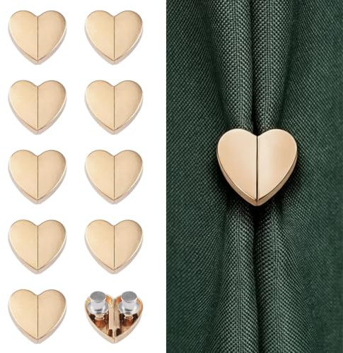 Yuqilin 10 Paare Vorhang Magnetknopf Raffhalter Magnetisch (Gold) | Vorhang Magnetischer Verschluss Gewichte Gardinen Duschvorhang Magnet Zubehör für Schlafzimmer Wohnzimmer Badezimmer Büro