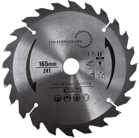 jjw-germany HM - Sägeblatt 165 x 20 mm 24 HM-Zähne WZ Industriequalität nach DIN EN 847-1