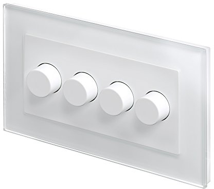 RetroTouch 4 Gang 2 Way Dimmer Switch 3-200W LED & Halogen White Glass PG 02102