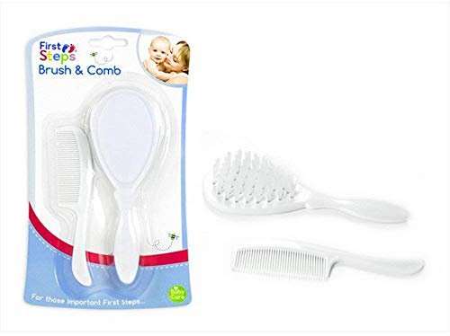 First Steps Set aus Bürste und Kamm fürs Neugeborene, zur Pflege Ihres Kindes, von Geburt an, weiß