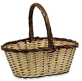 CESTA RUSTICA BORDE MARRÓN. Cesta para setas de mimbre tradicional para recoger rebollones (48 * 36 * 22/40)