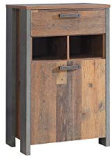 FORTE Clif Schuhschrank mit 1 Tür und 1 Schublade, Holzwerkstoff, Old Wood Vintage Dekor und Betonoptik dunkelgrau, 67 x 105,5 x 41,6 cm