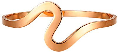 JewelryWe Schmuck Damen Armreif Einfache Glänzende Wellen Charm Edelstahl Manschette Armband Armspange mit Gravur für Frauen Mädchen Rosegold