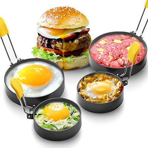 Two Sizes 3 4 Non-stick Egg Rings each 2, Round Griddle accessories for Indoor Camping,Breakfast Household Egg Mold for Frying English Muffins Mini Pancake Sandwich Burger(4 Pack)