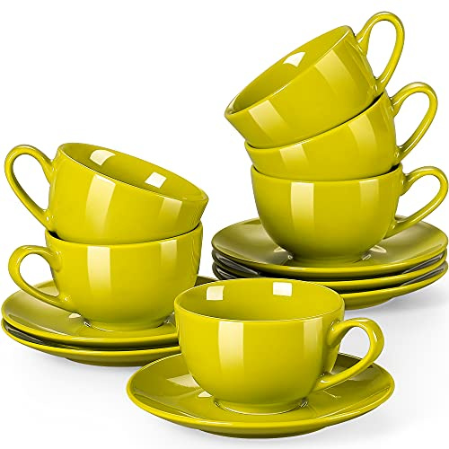 LOVECASA SWEET Service à café en porcelaine, 12 pièces avec soucoupes, tasses à cappuccino pour 6 personnes, 230 ml
