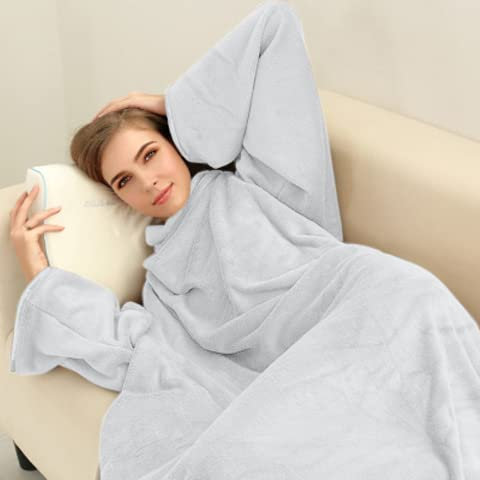 CosìCasa Decke mit Ärmeln aus Fleece, 250 g/m², 140 x 170 cm, tragbar, warm und weich, TV-Decke aus Polyester-Mikrofaser, Winterdecke Grau