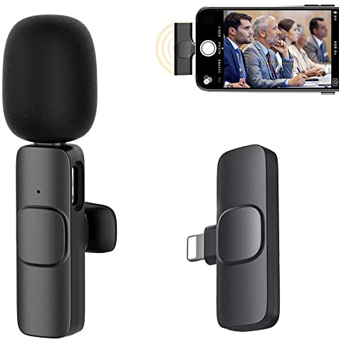 Micrófono Lavalier Wireless, Mini Plug-Play Wireless Mic para Youtube Facebook Live Stream Tiktok Video Grabación Micrófono Teléfono para iPhone Android (Sin aplicación o Bluetooth),iOS