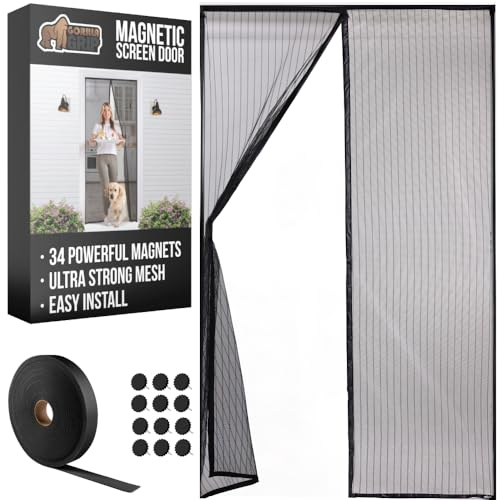GORILLA GRIP Magnetic Screen Door, Hands Free Mesh Curtain Keeps Bugs and Mosquitos Out, Automatic Magnet Closure, Heavy Duty Patio Sliding Dog Doors Cover, Window Screens Protector, Black 38Wx82H
