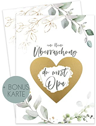 HIMMEL.HERZ.PAPIER Du wirst Opa - Ihr werdet Oma und Opa - Überraschung Baby - Du wirst Opa Rubbelkarte - GrünGold