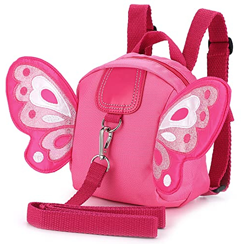 BTSKY Oxford Fabric Butterfly Baby Toddler Backpack Bag with Safety Rein - Kids Walking Harness Anti-Lost Harness Leash Strap Belt, Pink