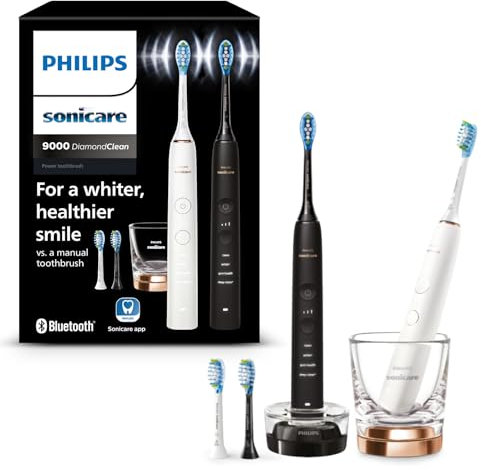 Philips Sonicare DiamondClean 9000 – Brosses à dents électriques connectées pour une meilleure hygiène des dents et des gencives, Noir Rose or, Lot de 2, modèle HX9914/61