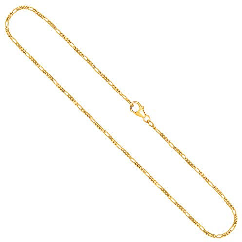 EDELIND Halskette Damen Herren 750 Gold 1.5 mm Goldkette Figarokette Diamantiert aus Gelbgold Länge 40 cm Echt Gold Kette mit Stempel Made in Germany