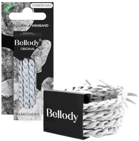 Bellody® Original Haargummis - Sundance Edition - Stylisch geflochtener Haargummi mit starkem Halt (4er Set - White Canyon) - Damen Haarschmuck in Weiß