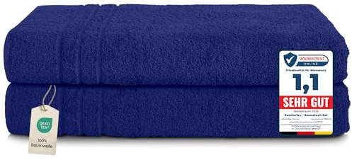 Komfortec Uppsättning av 2 bastuhanddukar, 80 x 200 cm av 100% bomull, XXL bastuhandduk, mjuk, stor, frotté, snabbtorkande, marinblå
