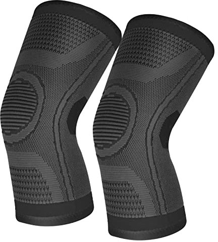 Kniestütze 2 Stück Kompression Kniebandage für Männer Damen Rutschfeste Atmungsaktiv Knieorthese für Arthritis, Meniskusriss, ACL, Tendonitis, Laufen, Kniebeugen, Sport (Schwarz, L)