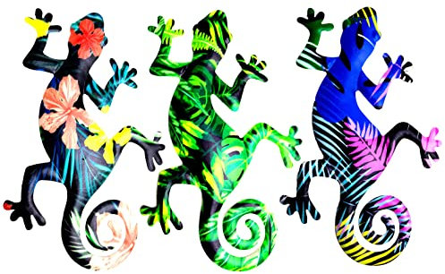 ISAKEN Metall Gecko Wanddekoration Gecko Eidechse Wandskulptur 3D Wanddeko Wandkunst Wandschmuck Hängend Dekorationen für Zuhause Wohnzimmer Schlafzimmer Garten, 3 Stück