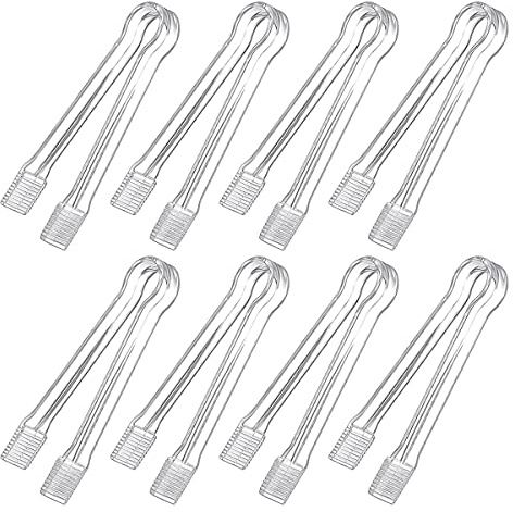 GROCKSTR Lot de 8 mini pinces de service en plastique transparent pour buffet, 16 cm, petites pinces à glace
