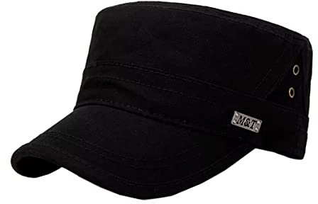 Military Cap Herren Vintage Style Army Kappe Flat Top Cap Baumwolle Verstellbar Baseball Cap Unisex (Schwarz)