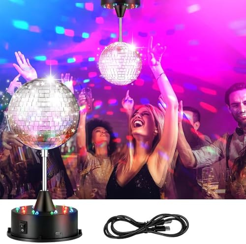 Tpyag Disco Ball Light, 5 Inch Mirror Disco Ball Light Diffuser, 360° Rotating Small Disco Ball Lights Christmas Lights for Parties Indoor Birthday, Halloween Christmas Party Decorations