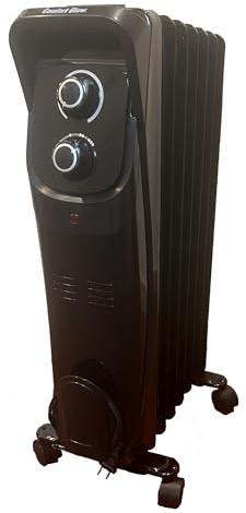 Comfort Glow Portable Oil Filled Radiator Heater for Indoor Use, 1500W, 7 Fins, Adjustable Thermostat, Overheat Protection & Tip-Over Shut-Off, Built-In Wheels & Handle, Heats Up To 400 Sq Ft