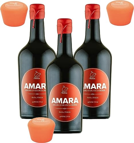 Sicilia Bedda - Amara Amaro d'Arancia Rossa - Amaro Siciliano con Tappo Sicilia Bedda (3 Bottiglie CL. 50)