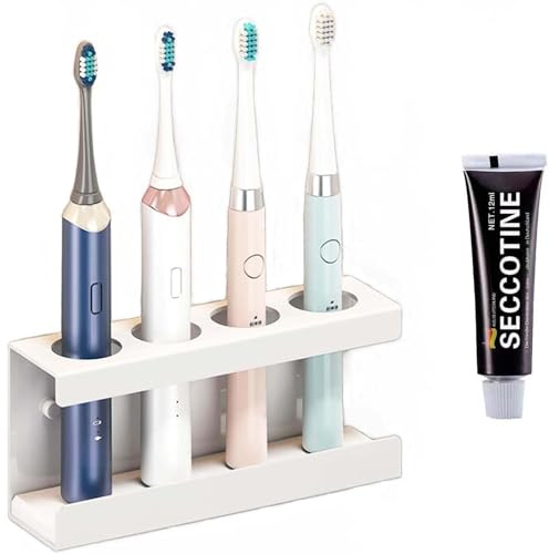 SVOCK Soporte Pared Cepillo Dientes Electrico, Sin Taladrar Soporte Cepillo de Dientes, 4 Agujeros Porta Cepillo de Dientes Pared Adhesivo, Resistente a la Humedad y Absorbente del Agua