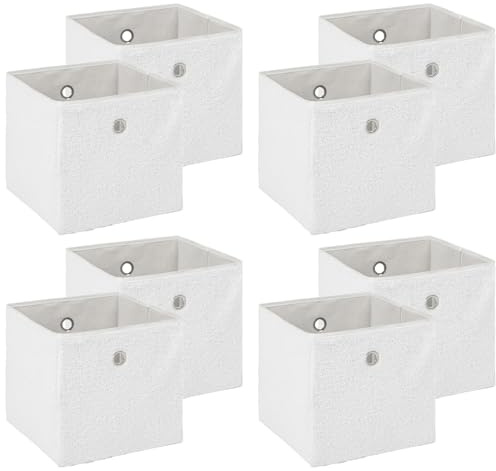 OHS Teddy Boucle Cube Storage Box Pack of 8, Collapsible Storage Cubes Set Foldable Canvas Storage Box for Toys Blankets Books Clothes Home Bathroom Living Room, White