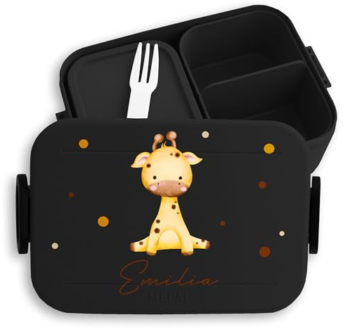 Kinder Bento Box Midi Lunchbox für Mepal Bentobox - Giraffe Geschenk Giraffen Afrikanisches Tier Giraffenliebhaber - 900 ml - Schwarz - jausenbox und kita bedrucken tiere snackdose brotdose