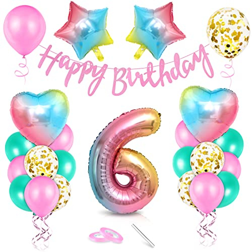 Epokus Rosa Ballon 6. Geburtstag Dekoration, riesige Folienallon Nummer 6, 1 Stück