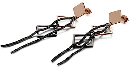 Bishilin Ohrringe Edelstahl, Damen Ohrringe Hängend Rhombus und Lange Kette Quasten Rosegold Schwarz Ohrhänger in Bijouterie