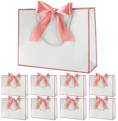 Yieseang Geschenktüten Weiß,Geschenktüte mit Schleife | Geschenktasche Groß für Geburtstag,Hochzeit,Valentinstag,Weihnachten32x25x10cm,8 Stück