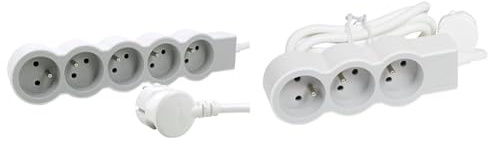 LEGRAND - Multiprise Extra-Plate - 5 Prises de Courant avec Terre - avec Cordon 3 m - Blanc et Gris & Rallonge multiprise Extra-Plate avec 3 Prises de Courant avec Terre avec Cordon 1,5m