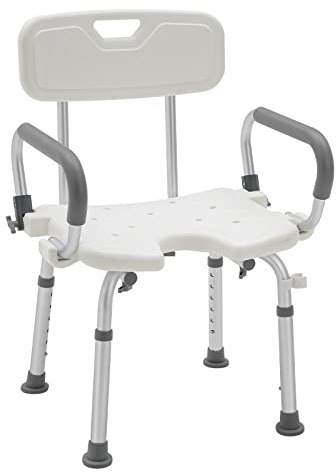 FIVMEN Duschhocker Duschstuhl für Senioren Badhocker Höhenverstellbar 37,5-50 cm Modern Aluminium Duschsitz Badewannenhocker 150 kg mit Rückenlehne und Armlehnen