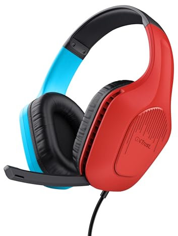 GXTrust 416S Zirox Cuffie Gaming Leggere per Nintendo Switch con Driver da 50 mm, Jack Audio 3.5 mm, Cavo 1,2 m, Archetto Regolabile, Cuffie con Microfono Over-Ear, Cablate, Blu/Rosso