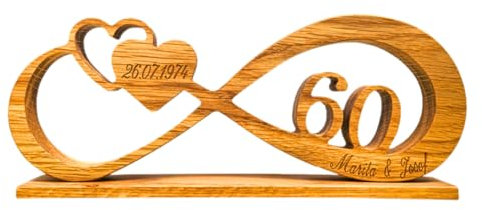 MACOBI Endlosschleife aus Holz zum 60ten Jahrestag - Personalisiert mit Namen & Datum, optional mit Geschenkverpackung, Paare, zum Jahrestag oder Hochzeitstag, Made in Germany