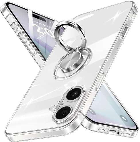 Guuboly Clear fCompatible for iPhone 16 Case with 360°Ring Holder Kickstand Transparent Slim Lightweight Anti Yellowing Flexible Military Grade Drop Protection Bumper Compatible for iPhone16 Cover