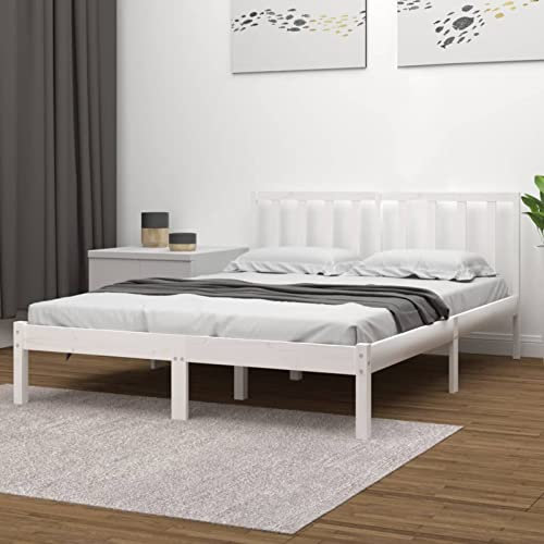 Buzaza Massivholzbett Bettgestell Bed Frame Bett Mit Bettkasten Hausbett Bett Massivholz Weiß Kiefer 200x200 cm - 3105092