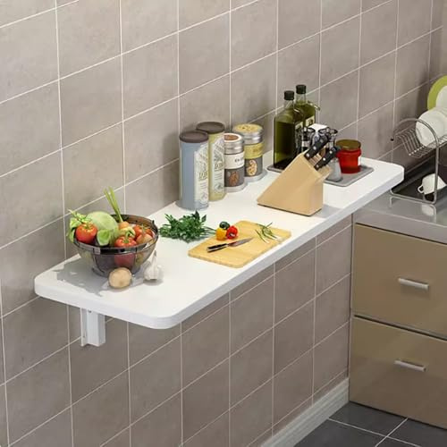 Mesa Abatible De Pared, Escritorio Flotante De Madera Para Espacios Pequeños, Mesa De Comedor De Hojas Abatibles Para Cocina, Mesa De Lavandería Plegable Con Soportes Resistentes(White,90x30cm/36x12in