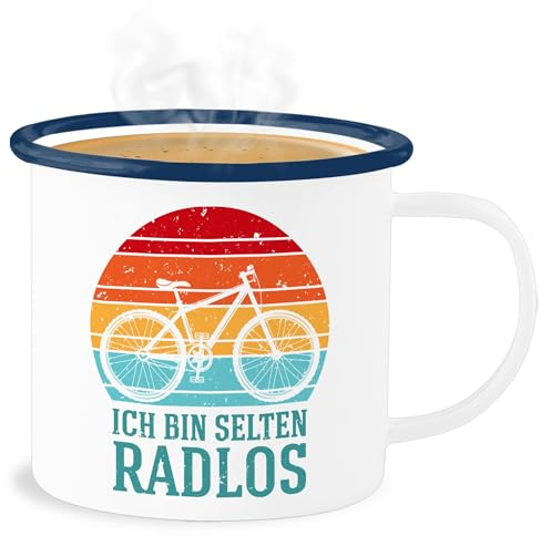 Emaille Becher Blechbecher - Radsport - Tassen - Ich bin selten radlos Fahrrad Spruch lustig I Radfahrer Geschenke Rennrad I Lustige Fahrrad Geschenke für Mountainbiker I Rad Geschenk für
