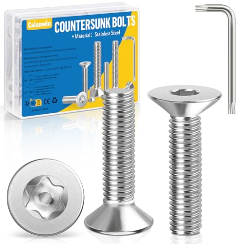 Caianwin 20 Stück M6 Senkkopfschrauben, M6 x 20mm Senkkopfschrauben Torx Edelstahl mit Torx Schlüssel 304 senkkopf schrauben Norm ISO 14581 / DIN 965 für Maschinen, Geräte und Möbel