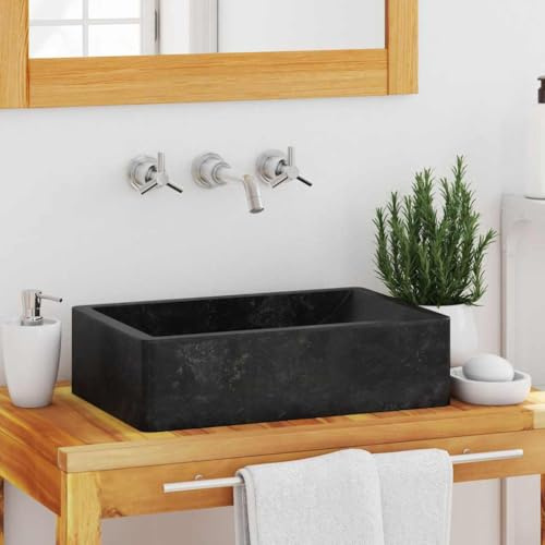 Lavabo with marbre noir brillant, design élégant, vasque à poser salle de bain, lavabo salle de bain, meuble vasque salle de bain, lavabo enfant, noir, 45 x 30 x 12 cm