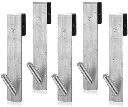 DiBaiHuiHomer Lot de 5 crochets de porte de douche avec tapis de protection, porte-serviettes, crochets de porte pour paroi de douche sans perçage, pour épaisseur de verre ≤ 10 mm (argenté)