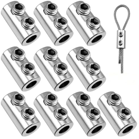 10 Piezas Abrazadera de Bucle de Cable de Doble Orificio, Abrazaderas Dobles para Cable de Acero y Alambre, Abrazadera De Cuerda De Metal