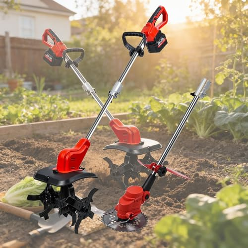 Cultivador eléctrico liviano, cultivador de césped portátil, cultivador rotativo inalámbrico a batería con 300 RPM, Mango ergonómico for huerto, montaña, huerto.