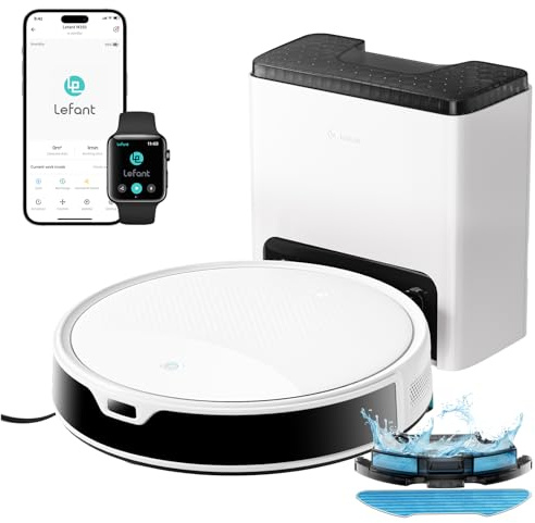 Lefant M350 Robot Vacuum Cleaner, ToF Laser Navigation, 6000Pa Suction | 190° PSD Obstacle Avoidance, 75-Day Auto Empty Station, 150 Min Runtime, Slim 7.9cm, 2.4G WiFi, Alexa & Google Assistant