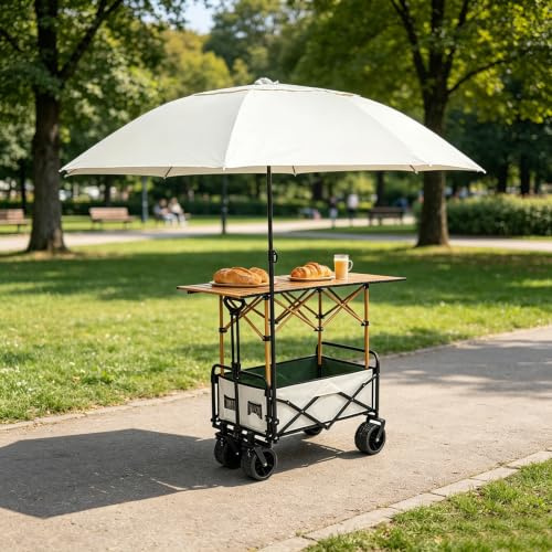 HARELA Genérico Puesto de Mercado con toldo, Móvil de Venta Ambulante de Comida, Carrito de Comida callejera con Ruedas para Puestos Callejeros, Ferias De Artesanía(White B)