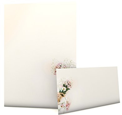 Motivpapier mit Briefumschlag Frühlingsstrauß 50 Blatt A4 und 50 passende Kuverts Blumen Pastell Frühling