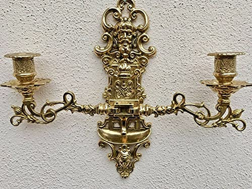 Candelabro de latón bruñido, estilo barroco, 2 brazos, para pared, estilo antiguo