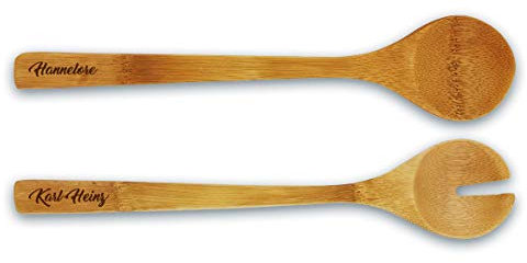 die stadtmeister Salatbesteck aus Bambus mit 2 Wunschnamen personalisierbar